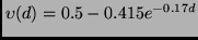 $\upsilon(d) = 0.5 -
0.415{e^{-0.17d}}$